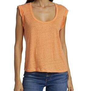 Veronica Beard Women's Arion Slouchy Muscle Tank Top Med 100% Linen Orange